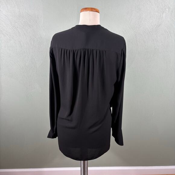 BCBG Top Max Azria Jaclyn Womens Medium Black Long Sleeve Draped Highlow Blouse - Picture 11 of 12